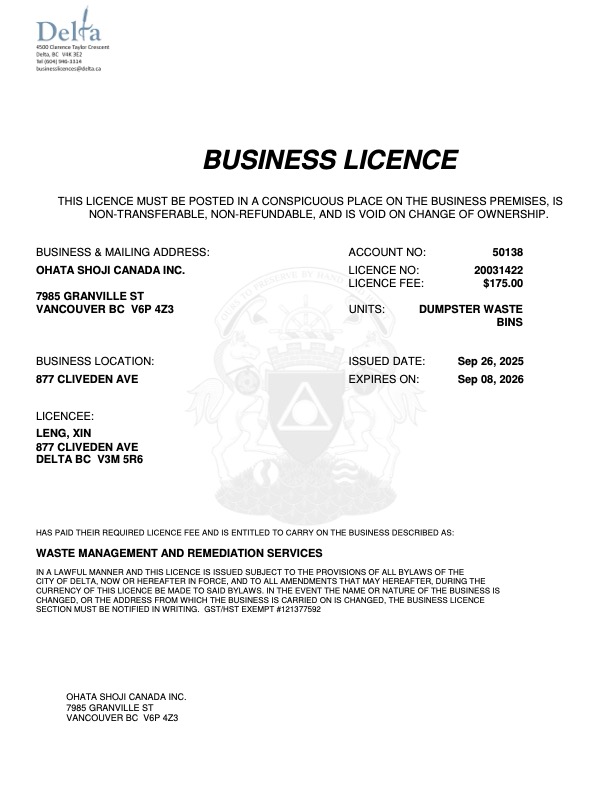 Waste management licence
